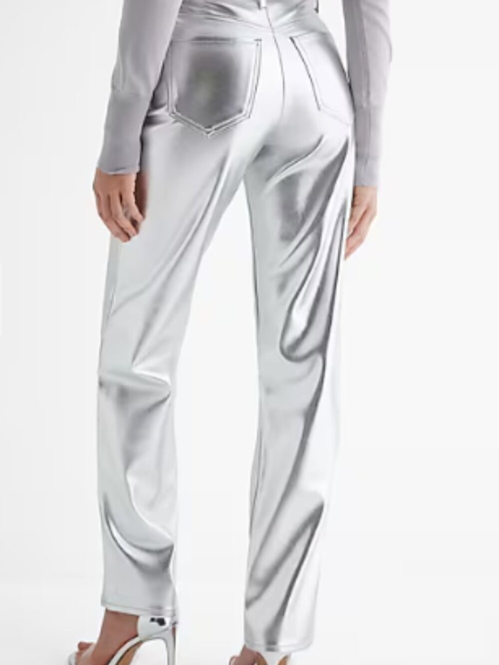 High Waisted Metallic Faux Leather Modern Straight Pant (L) - Picture 2 of 6